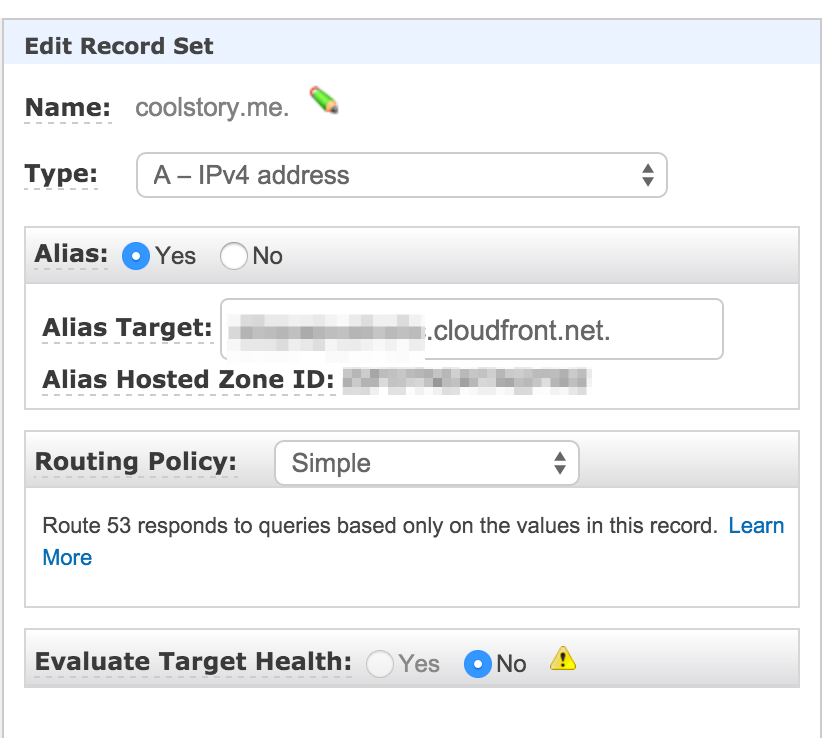 Route 53 coolstory.me A record